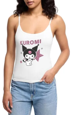 Produktbild von Spreadshirt Kuromi Mit Schriftzug Leo Stil Frauen Premium Organic Top mit Spaghettiträgern, XXL, Weiß
