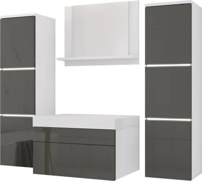 Immagine prodotto di Set di mobili da bagno in bianco/grigio lucido, set di mobili da bagno, set di mobili da bagno