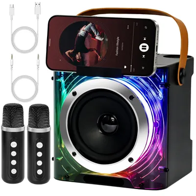 Karaoke-Maschine mit 2 Mikrofonen, Bluetooth 5.3, LED-Licht, 10 W