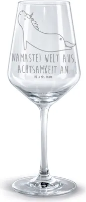 Produktbild von Mr. & Mrs. Panda Weinglas Einhorn Yoga - Transparent - Geschenk, Unicorn, Einhörner, glas für rotwein, Kelch, Lustig, Rotweinglas mit Gravur, Sport