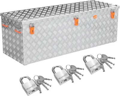 Produktbild von ALUBOX STRONG Riffelblech Alukiste 375 Liter + 3x Edelstahl Vorhängeschloss 40 mm - 375Liter