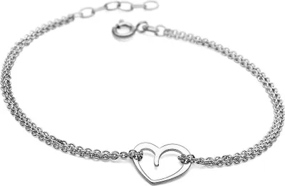 Produktbild von MATERIA Damen Armband Herz 925 Silber Ankerkette rhodiniert 17-19cm längenverstellbar + Box #SA-51