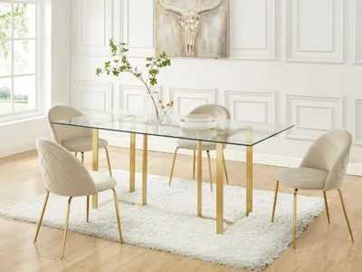 Produktbild von Stuhl 2er-Set - Samt & Goldfarbenes Metall - Beige - MELBOURNE
