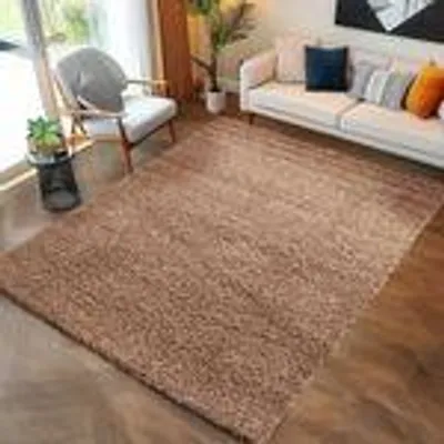 Produktbild von Teppich Wohnzimmer Hochflor Einfarbiges Design Langflor Shaggy Modern Flauschig, Größe: 80 x 150 cm, Farbe: Mokka