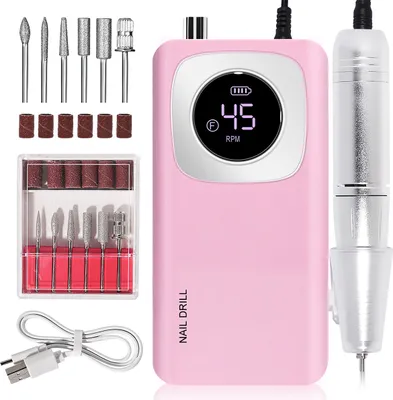Produktbild von Tragbare Elektrische Nagelfräser mit LCD-Anzeige, 45000 RPM & 6 Aufsätzen, Rosa