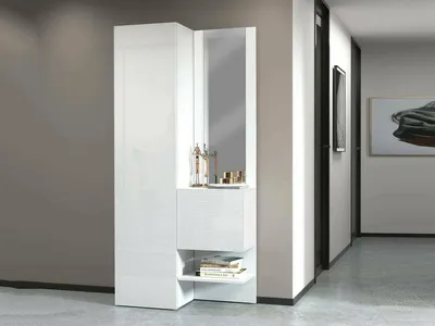 Produktbild von Eingangsmöbel Dcristant, Multifunktionsschrank mit 2 Türen, Mehrzweckschrank mit Spiegel, 90x35h190 cm, Weiß