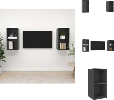 Produktbild von vidaXL TV-Wandschränke 2 Stk. Hochglanz-Grau Holzwerkstoff -  TV-Möbel