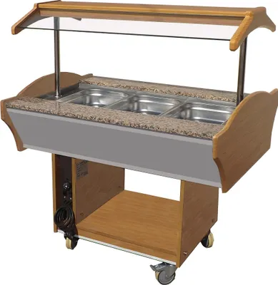Produktbild von CHEFGASTRO Buffet Wärmetheke MORRIS auf Rollen | LED | 3/1 GN | HxBxT 85/135x120x90cm | +30/+90°C | Braun