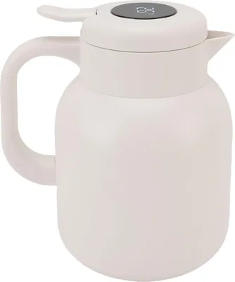 Produktbild von Vakuumisolierte Teekanne mit Teesieb, 1500 ml, Temperatur, Digitalanzeige, Edelstahl, Heiß-Kalt-Aufbewahrungskanne für Kaffee, Milch, Getränke, Weiß