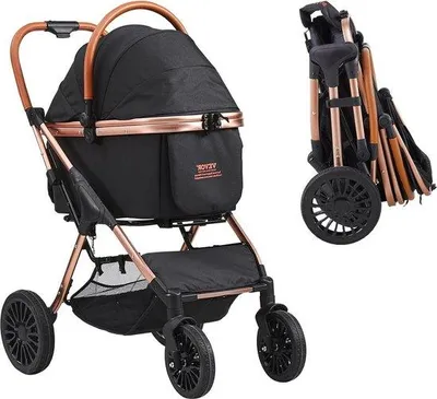 Zdjęcie produktu dla Wózek dla psów z czterema kołami, hamulcami i zdejmowanym koszem – wózek dla psów o nośności 29 kg