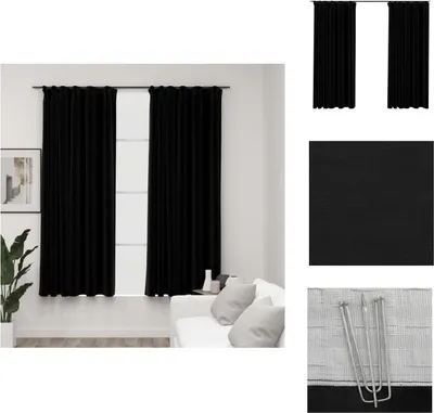 Immagine prodotto di vidaXL Tende oscuranti ganci look lino 2pz. nero 140x175cm - Tende & tendaggi
