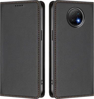Image de Etui en cuir pour Xiaomi Redmi Note 9T, étui magnétique en cuirPolyuréthaneavec support Noir