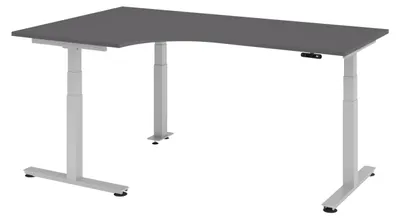 Produktbild von bümö Schreibtisch elektrisch XDSM - Gestell: Silber, Nachbildung: Graphit, Größe: Eckschreibtisch 200 x 120 cm