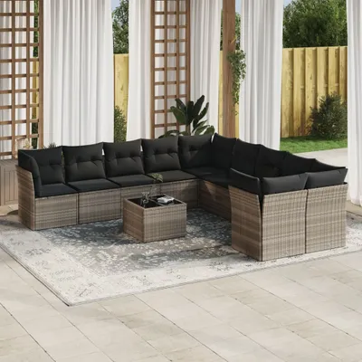 Produktbild von "2026 Promotion" 11-tlg. Garten-Sofagarnitur/Terrassenmöbel - mit Kissen - Hellgrau Poly Rattan - Gartenmöbelset CC12585