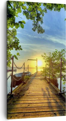 Produktbild von Bild auf Leinwand - Leinwandbild - See Sonnenuntergang Boot Landschaft - 45x80cm - Wand Bild - Wanddeko - Leinwanddruck - Bilder - Kunstdruck - Leinwand bilder - Wandkunst - PA45x80-2573