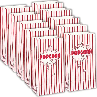 Produktbild von Popcorntüte Popcornbecher Snacktüte Papier - 10 Stück - 25 x 13 x 9 cm - Streifen - Für Filmabend und Feier