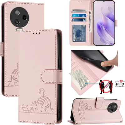 Produktbild von Leder Hülle für Infinix Note 12 Pro 4G /Note 12 (2023) Süße Katze Flip Case Brieftasche Schutzhülle mit Standfunktion Pink
