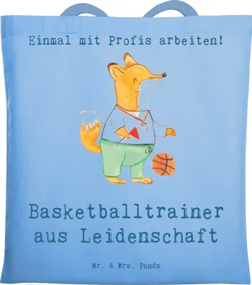 Produktbild von Mr. & Mrs. Panda Shopping Tasche Basketballtrainer Leidenschaft - Sky Blue - Geschenk, Tote Bag, Schultasche, Einkaufstasche, Basketballer, Beutel, Basketball, Sport