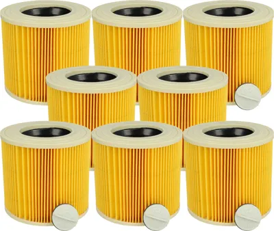 Produktbild von vhbw 8x Faltenfilter kompatibel mit Kärcher WD 3 Premium Home, WD 3 P Workshop, WD 3 S V-20, WD 3 S V-17 Staubsauger - Patronenfilter Gelb Abwaschbar
