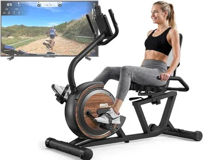 Productafbeelding van BM5 Ligfiets - Draagvermogen 150 kg, geschikt voor thuisgebruik, fitness en revalidatie - 16 magnetische weerstandsniveaus, zelfverlichtend display, Bluetooth - Ligfiets hometrainer
