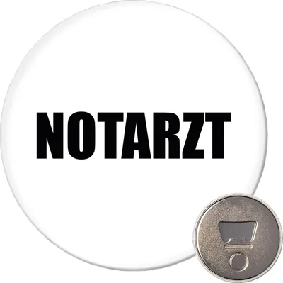 Produktbild von Huuraa Magnet Notarzt Schriftzug 59mm Kühlschrankmagnet rund Flaschenöffner Geschenkidee