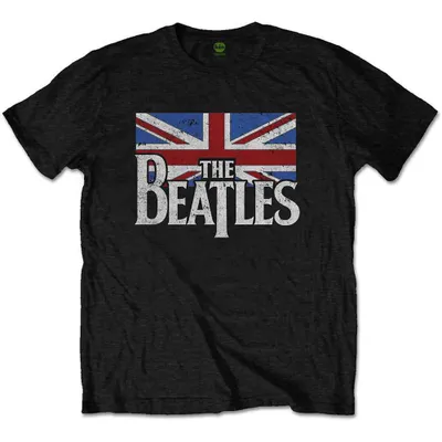 Zdjęcie produktu dla The Beatles Drop T Logo & Vintage Flag Black M Koszulka