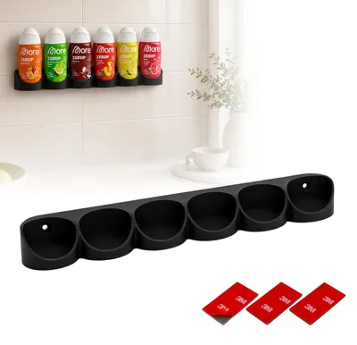 Produktbild von Printari Wandhalterung passend für More Zerup Flaschen, More Zerup Flaschenhalter für 6 Sirupflaschen, Wandregal und Sirup Organizer für Küche und Schrank, mit 3M Klebepads, auch für ESN, schwarz