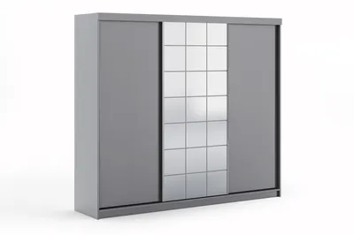 Produktbild von Schiebetürenschrank 250 cm breit mit Spiegel aus mehreren Spiegelelementen und 3 Schubladen – Grau