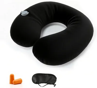 Obrázok produktu pre Nafukovací vankúš na krk, ergonomický dizajn, vrátane masky na spanie a štuple do uší, na cesty