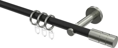Produktbild von Interdeco Gardinenstange / Vorhangstange Schwarz / Edelstahl-Optik, Typ Medium Caras (Rillenzylinder), 16 mm Ø 1-läufig, 480 cm