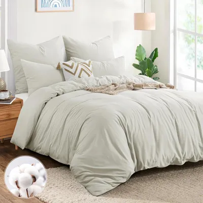 Produktbild von Bettwäsche-Set 220x240 cm Baumwolle Beige 3-teilig mit 2 Kissenbezügen 80x80 cm Reißverschluss