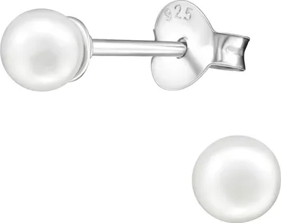 Produktbild von Ohrringe Ohrstecker 925 Sterling Silber mit synthetischer Perle 4mm in verschiedenen Farben Farbe - Weiß