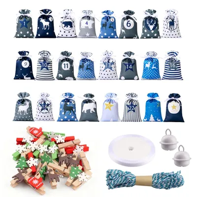 Adventskalender Jutebeutel 24-tlg. DIY Countdown Weihnachtsdeko