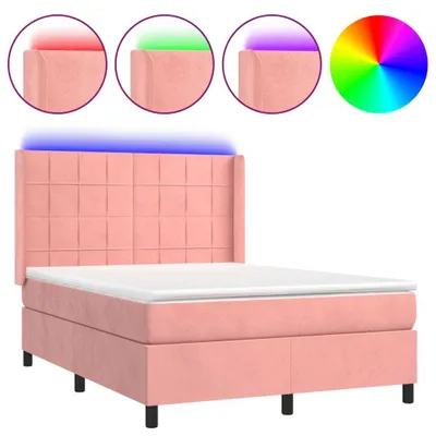 Produktbild von vidaXL Boxspringbett mit Matratze & LED Rosa 140x190 cm Samt