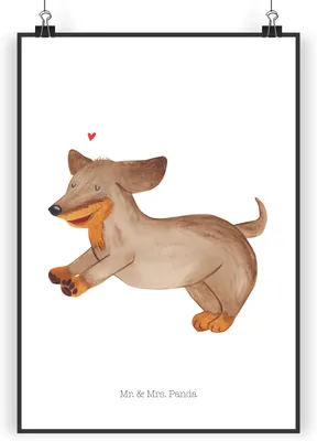 Produktbild von Mr. & Mrs. Panda Bild Hund Dackel DIN A4 - Weiß - Geschenk, Posterdruck, wanddeko, Dachshund, kunstdruck poster, Herz, Sprüche, drucke, Plakat