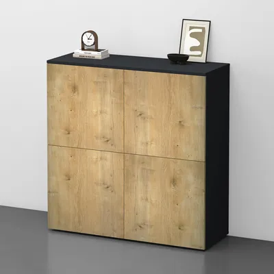 Immagine prodotto di doporro Mobile Organizzatore Credenza Buffet in Legno con 4 Ante Push-to-Open e Soft-Close per Soggiorno, Sala da Pranzo o Ingresso, 100x36,4x100 cm Antracite opaco e Marrone chiaro Schrank04