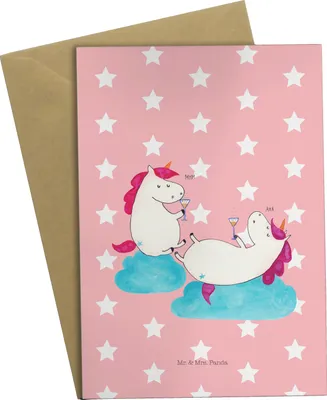 Produktbild von Mr. & Mrs. Panda Klappkarte Einhorn Sekt - Rot Pastell - Geschenk, glückwunschkarten, weihnachtskarten, Einhörner, Party, hochzeitskarten, einladungskarten, Unicorn, BFF