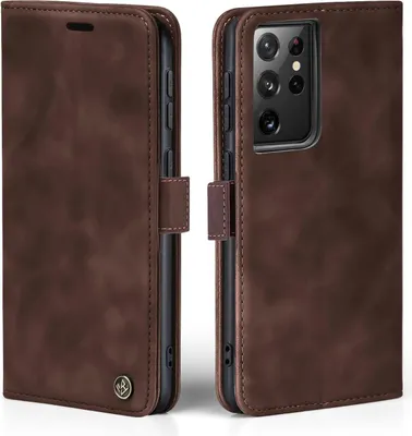 Produktbild von Handy Hülle für Samsung Galaxy S21 Ultra 5G Klapphülle Bookcase Flip Cover Handy Tasche Etui Farbe: Dunkelbraun