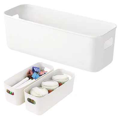 3 Aufbewahrungsboxen aus Kunststoff, klein, mit Griffen, 28×9×11 cm, weiß