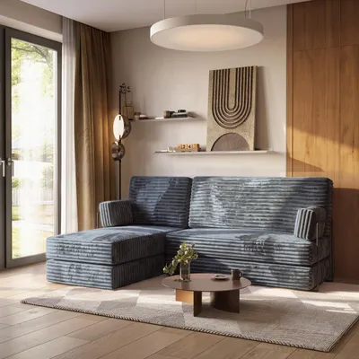 Produktbild von Masseno Ecksofa NOTIA mit Metallgestell, Modulares Schlafsofa aus Schaumstoff, Klappbares Bodensofa, Schlaffunktion - Grau, TILIA 85