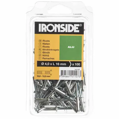 Produktbild von Ironside IR141127, Blindniete, Aluminium, Edelstahl, Edelstahl, 4 mm, 16 mm