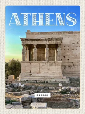 Produktbild von vianmo Holzschild 40x30 cm Athens Greece Akropolis Bildmotiv Reisemotiv Straße Stadt