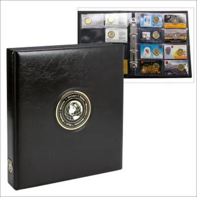 Produktbild von Coin Cards Münzensammelalbum mit lederartigem Einband und 5 Blättern