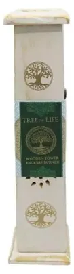 Produktbild von Räucherstäbchenhalter Turm "Baum des Lebens" Holz weiß 30x8cm