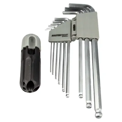 Produktbild von MASTERPROOF PROFESSIONAL Innensechskant Schlüsselsatz 9-tlg. 1,5 2 2,5 3 4 5 6 7 8 10 mit Kugelkopf und T-Halter