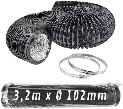Obrázok produktu pre Hliníkové ventilačné potrubie – 1 ks – čierne – Ø 102 mm – 3,2 m