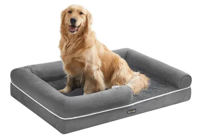 Produktbild von Feandrea Orthopädisches Hundebett, Hundekissen, Hundekorb, weiche Polsterung, Hundesofa, erhöhte Ränder, Bezug abnehmbar und waschbar, 106 x 71 x 18 cm, rutschfeste Unterseite, hellgrau PGW077G02V1