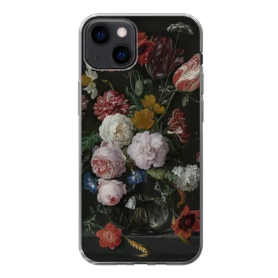 Produktbild von MuchoWow® Handyhülle Schutzhülle Hülle für iPhone 13 Stilleben mit Blumen in einer Glasvase - Gemälde von Jan Davidsz. de Heem Silikon Softcase Handy Hülle - Karteninhaber