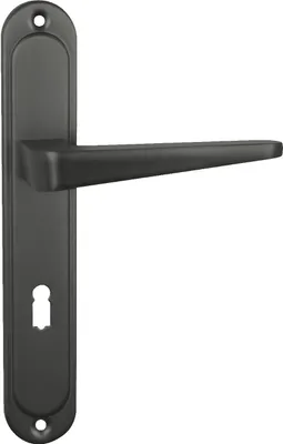 Produktbild von Domino Türgriff 72 Drückergarnitur BB-Buntbart Set | Langschildgarnitur | Türklinke für Zimmertür, Bürotür, Kellertür & Innentür | L-Form | Türbeschläge aus Aluminiuml | Titan | VITA M8