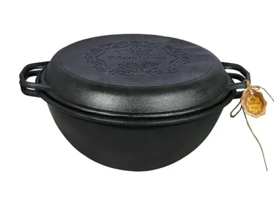 Produktbild von MAYSTERNYA Gusseisen Kazan 15 L mit Pfannendeckel – Usbekischer Kasan, Wok, für Induktion, Grill und offenes Feuer